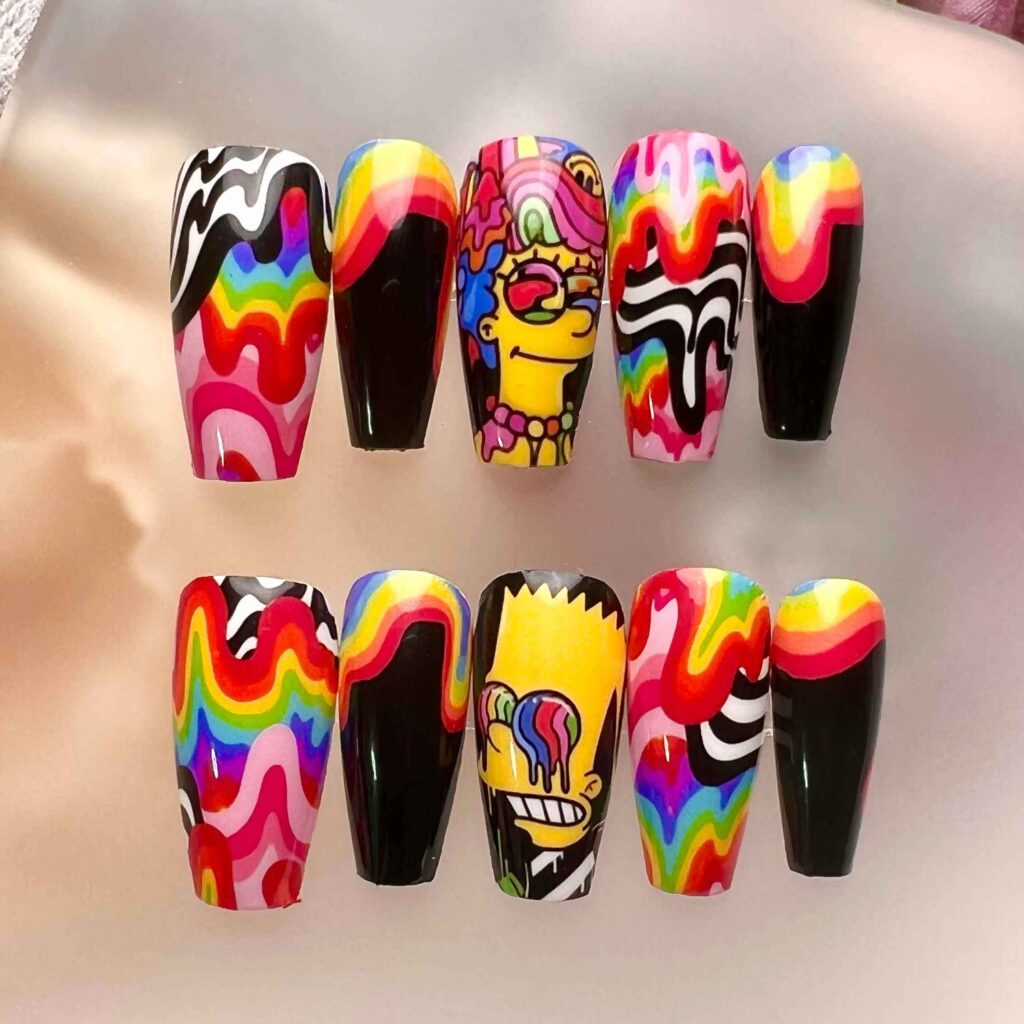 the SImpsons nails, cartoon nails, character nails, surreal nails, Bart Simpson, The Simpsons Surreal,